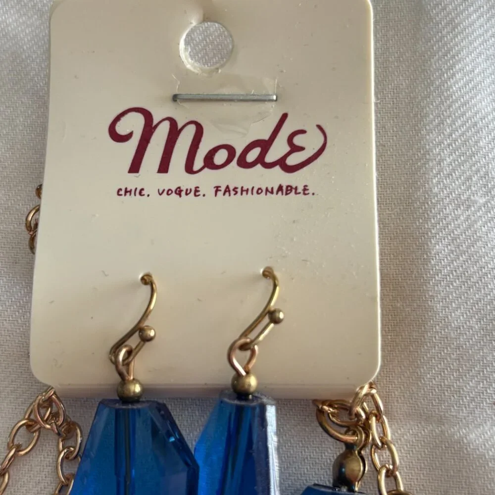 Mode Blue Multi-Strand Statement Necklace & Matching Earrings Set NWT